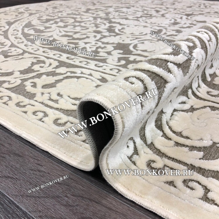 Круглый Белый Шелковистый Ковер  Дизайн 30542