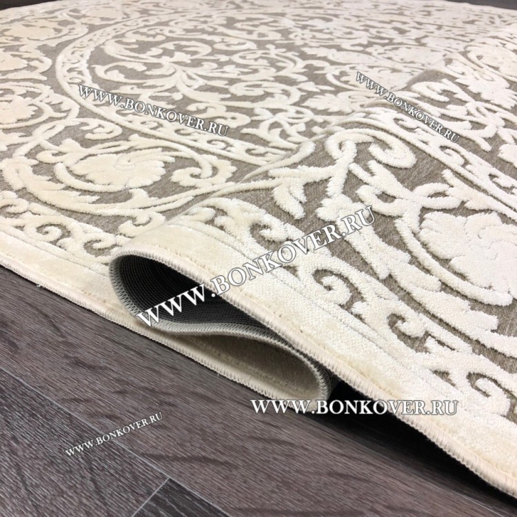 Круглый Белый Шелковистый Ковер  Дизайн 30542